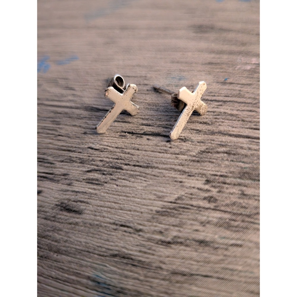 Silver Tone Cross Stud Earrings Dainty Religious Jewelry Minimalist Punk Gothic